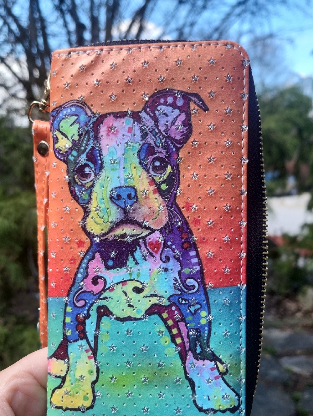 Bling purse wallet clutch lots of pockets & credit card spots Boston Terrier